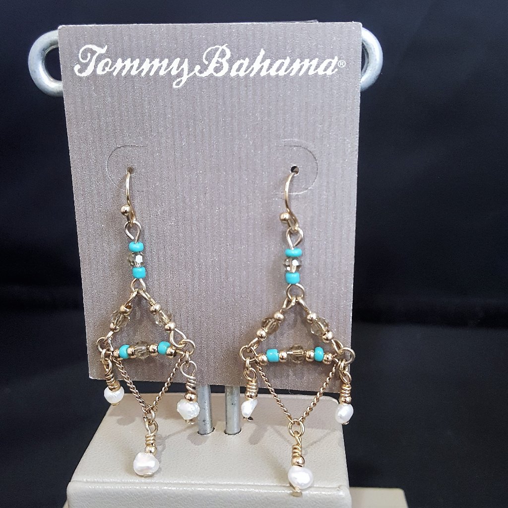 Tommy Bahama Womens Gold Plated Turquoise Pearl Hook Earrings Nwt 20$